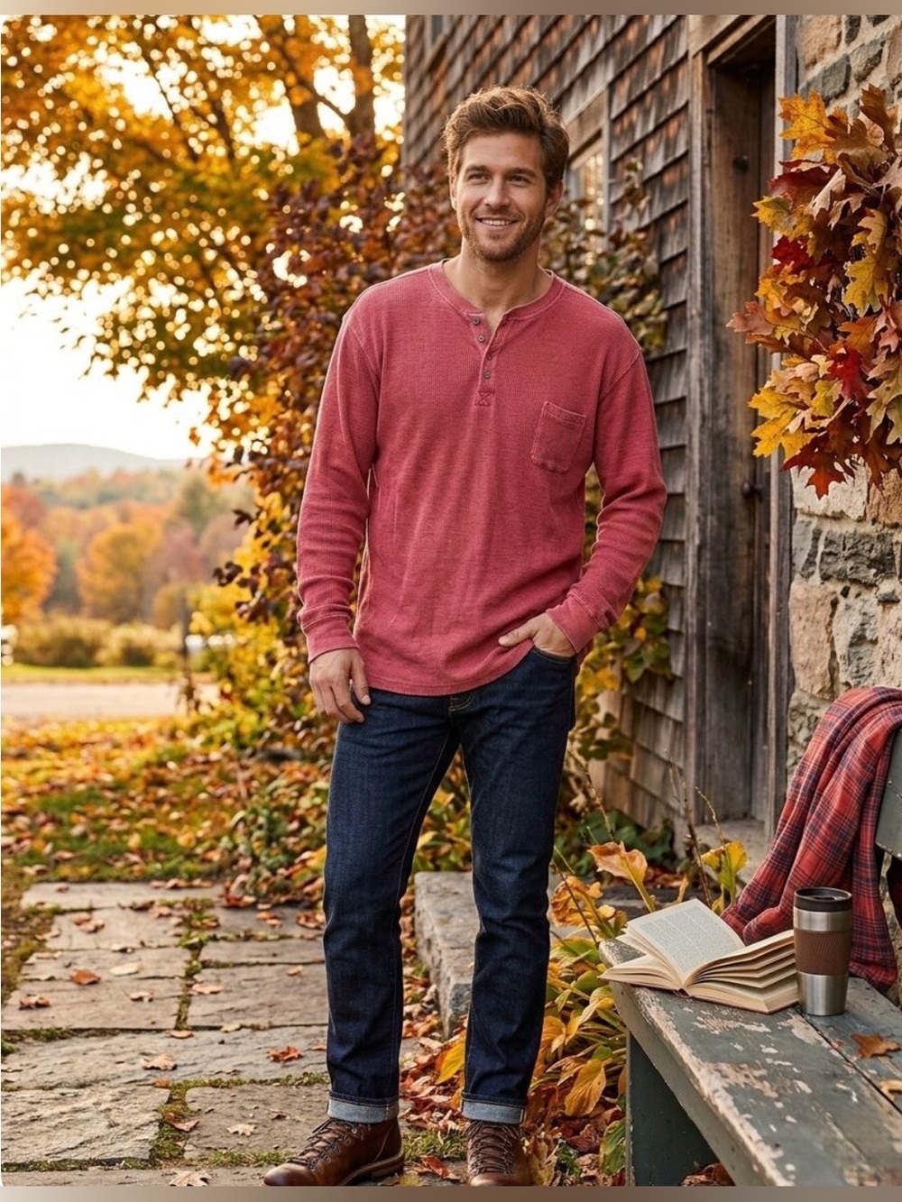 Boulder Creek Trading Co. Men's Big & Tall 8XL Maroon Red Waffle Thermal Top